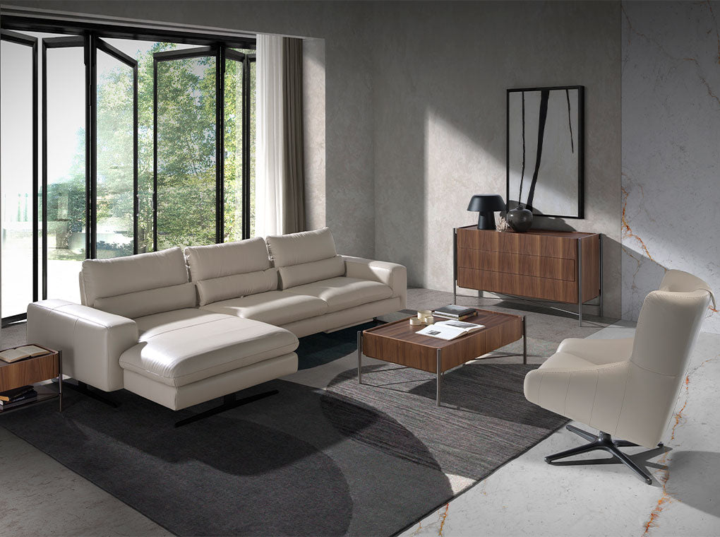 Cómoda de madera de nogal con cajones y soporte metálico Angel Cerdá