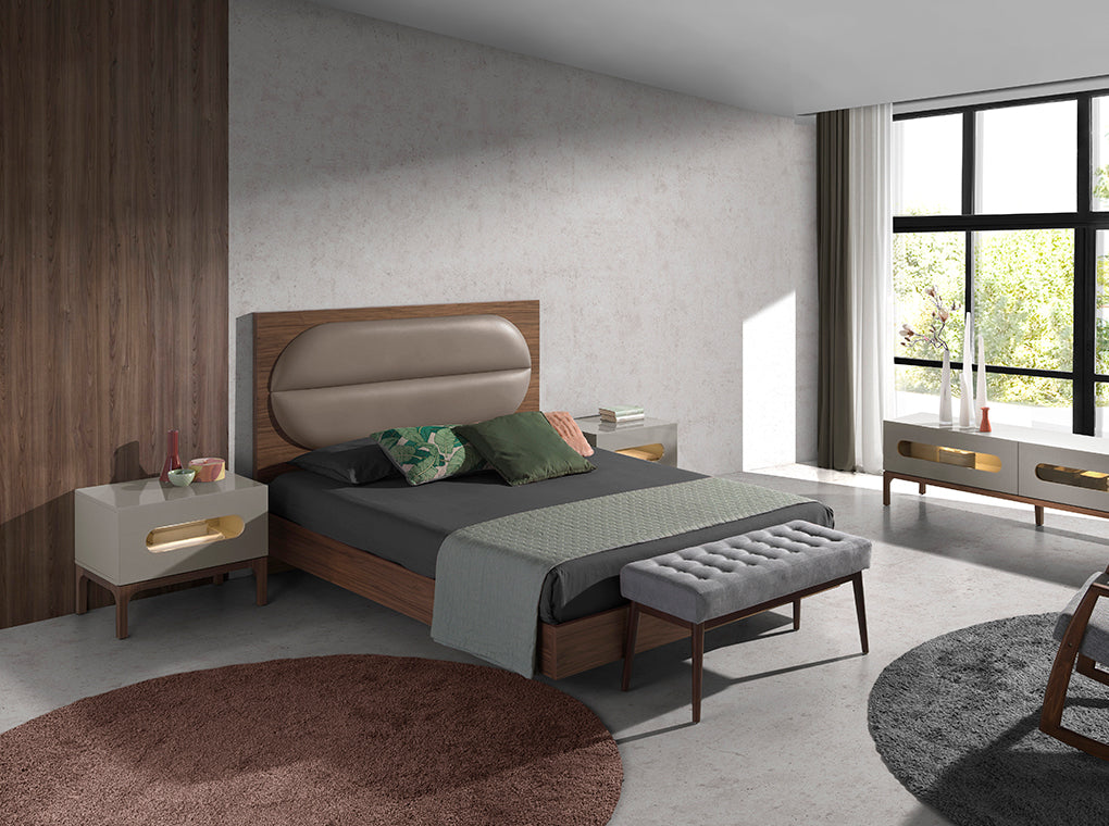 Cama doble de eco-cuero Nogal y Mink Angel Cerdá