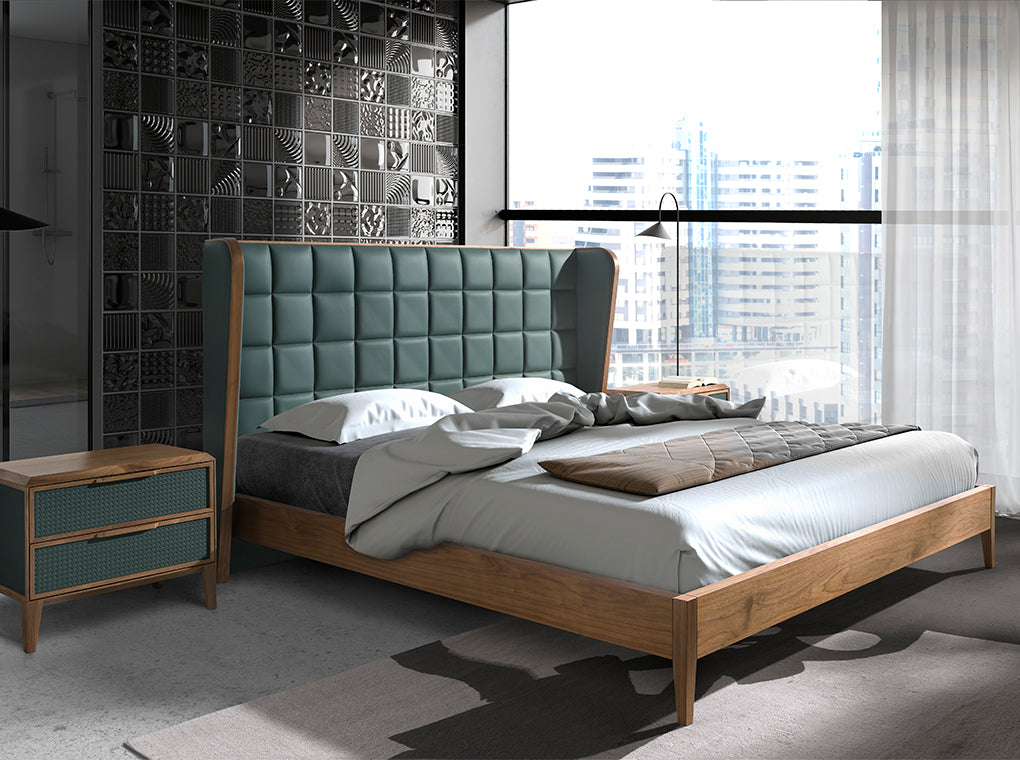 La cama de eco-cuero verde oscuro con diseño moderno