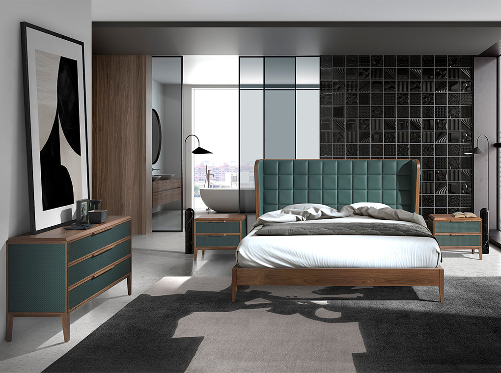 La cama de eco-cuero verde oscuro con diseño moderno