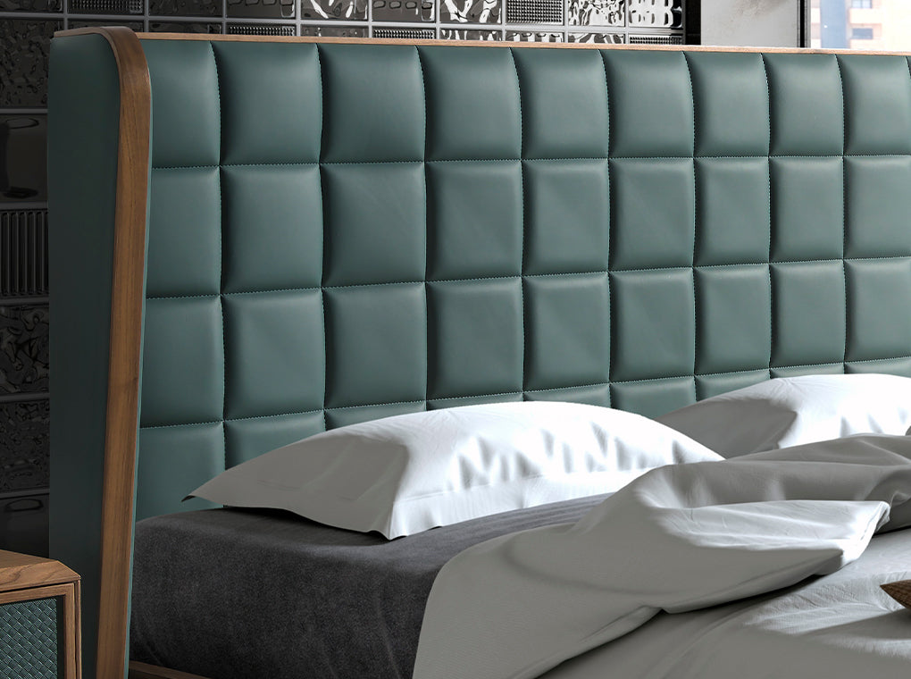 La cama de eco-cuero verde oscuro con diseño moderno