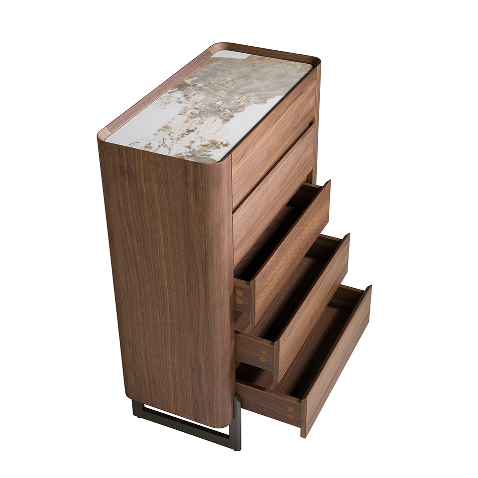 Cómoda de Nogal y Acero Oscuro con Tablero de Mármol Angel Cerdá