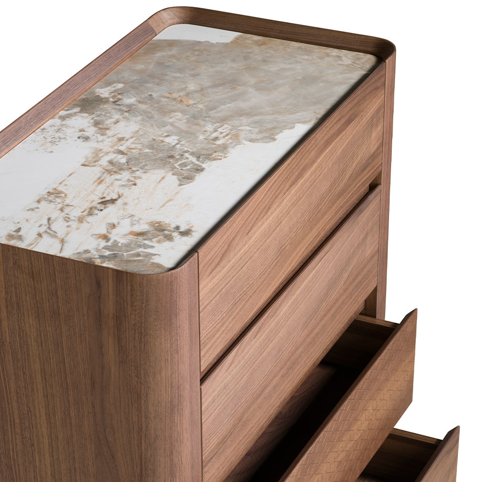 Cómoda de Nogal y Acero Oscuro con Tablero de Mármol Angel Cerdá