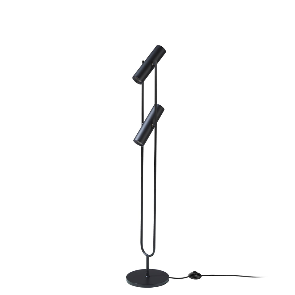 Lámpara de acero dorado y negro con dos focos ajustables