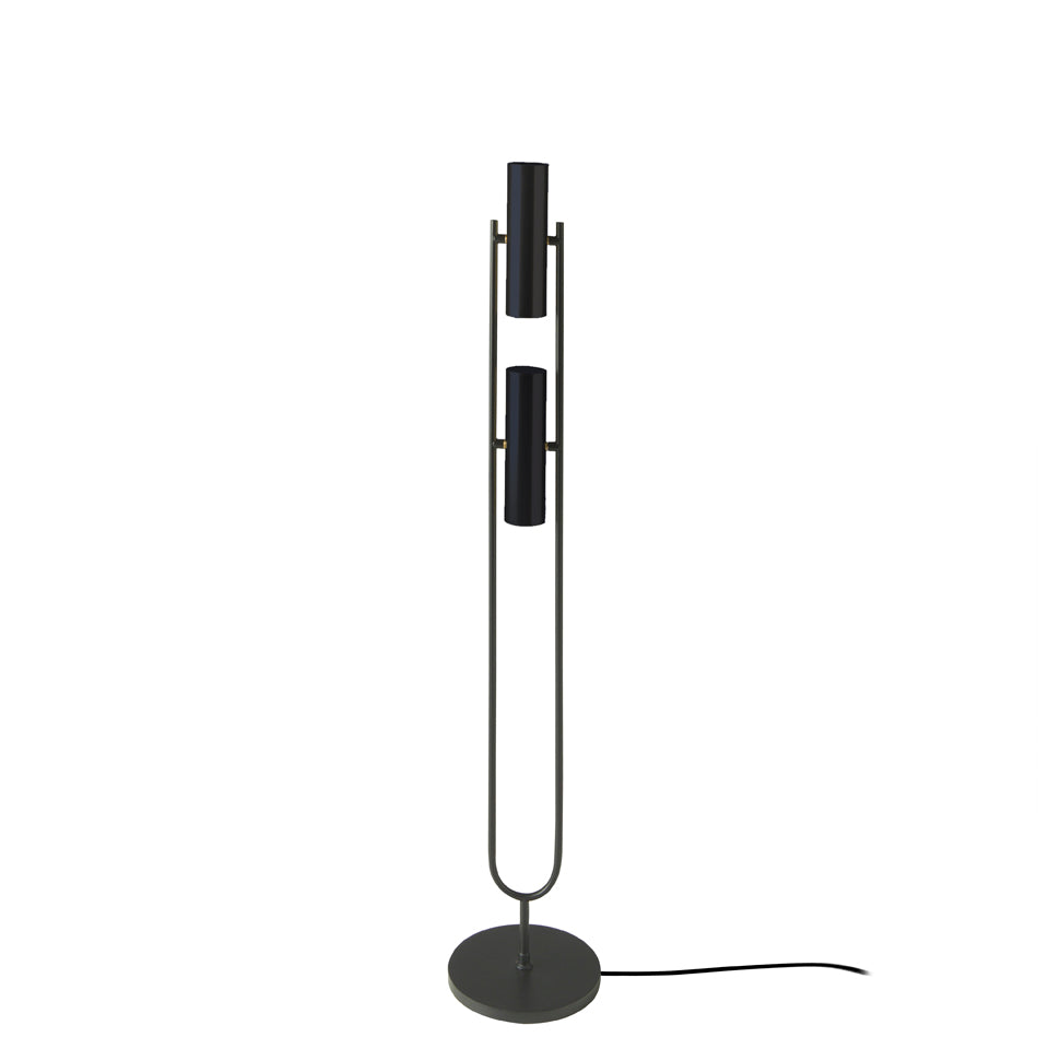 Lámpara de acero dorado y negro con dos focos ajustables