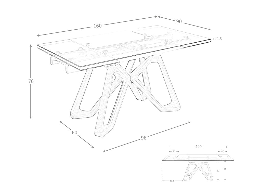 Mesa de comedor extensible de vidrio templado 160/240x90cm Angel Cerdá