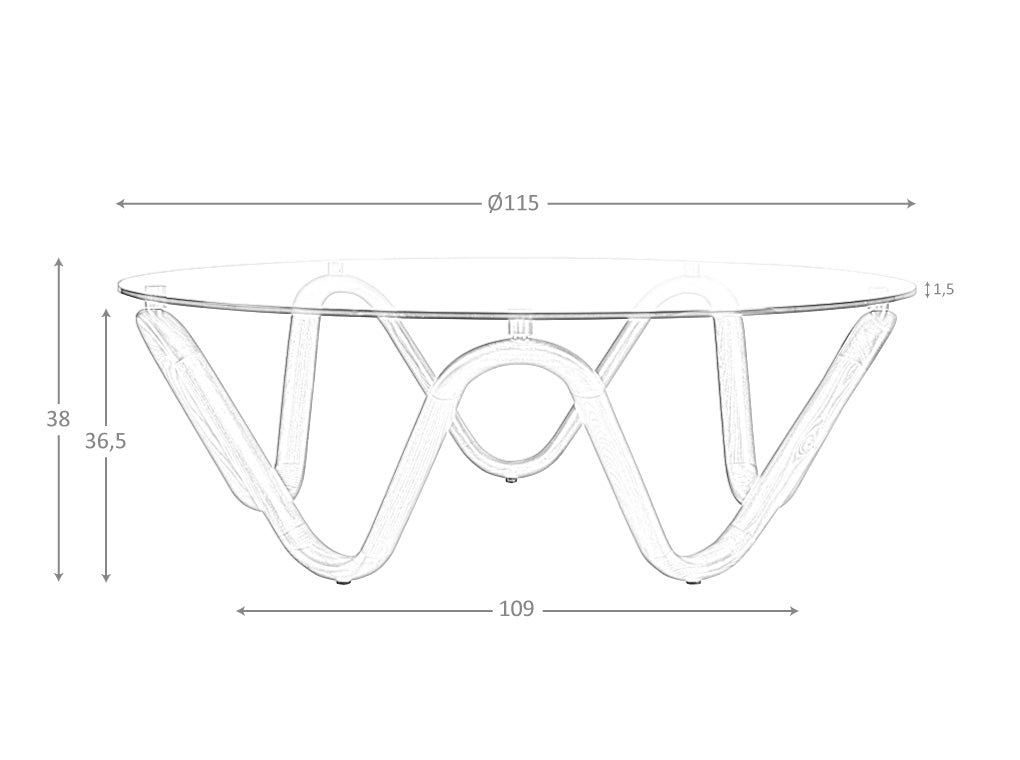 Mesa de café redonda de vidrio templado y nogal