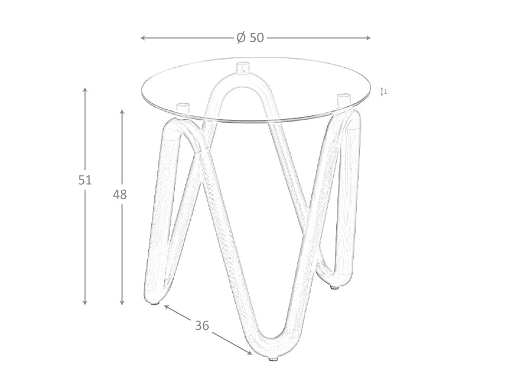 Mesa Lateral Redonda de Vidrio Templado y Nogal