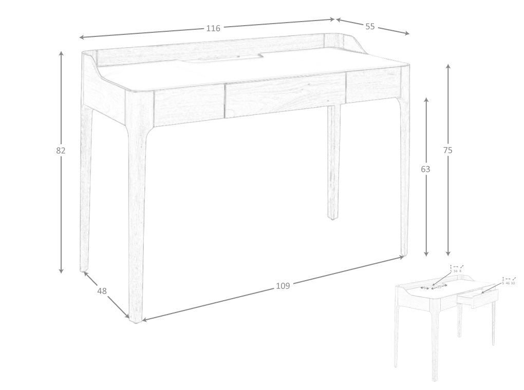 Mesita de tocador de madera enchapada con tapicería de piel artificial