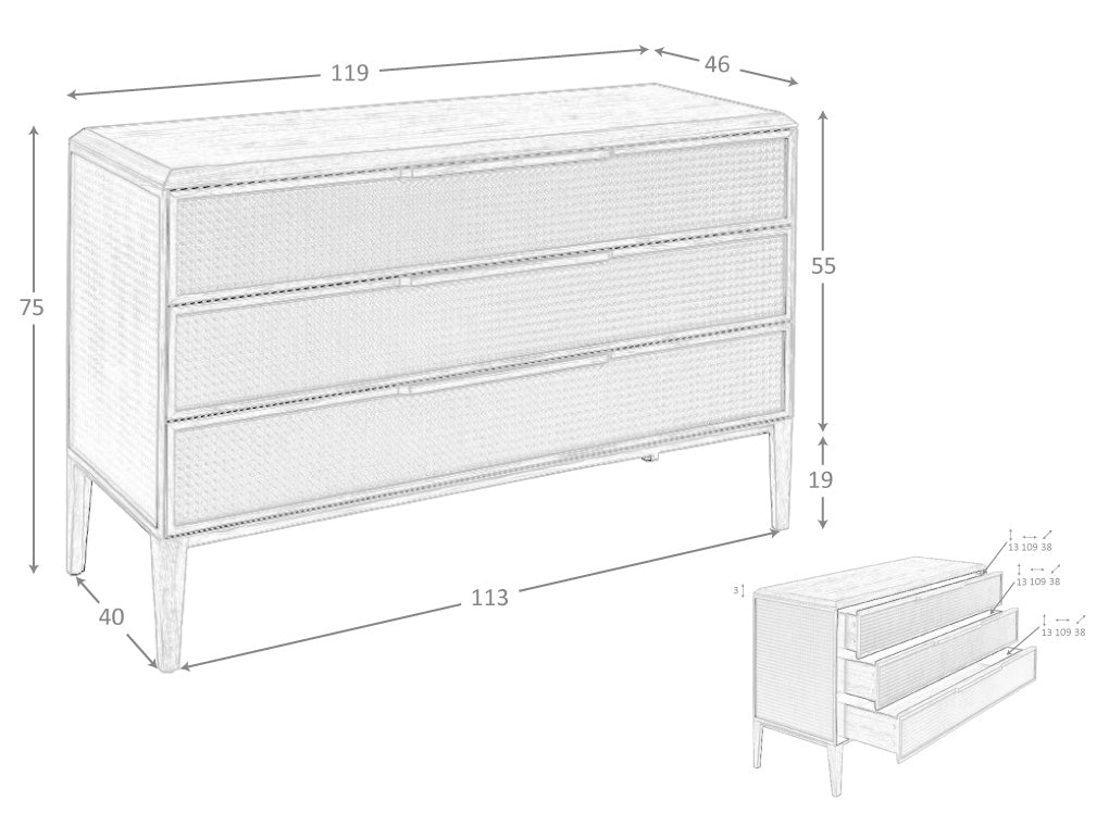 Cómoda con cajones de PVC verde oscuro y nogal