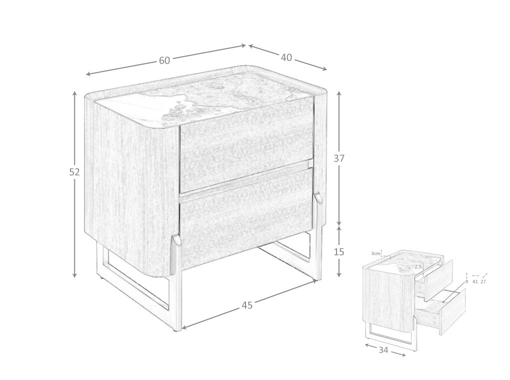 Mesa de noche de roble con soporte metálico Angel Cerdá