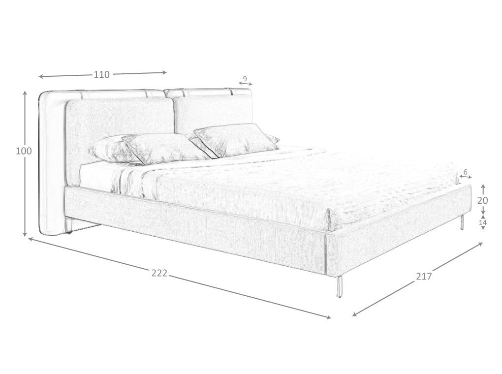 Cama doble de piel ecológica y tela gris con patas de acero inoxidable Angel Cerdá