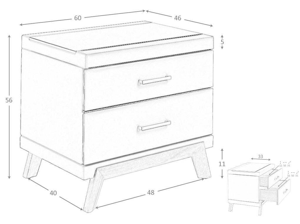 Mesa de noche de piel sintética con tapa de vidrio negro y nogal