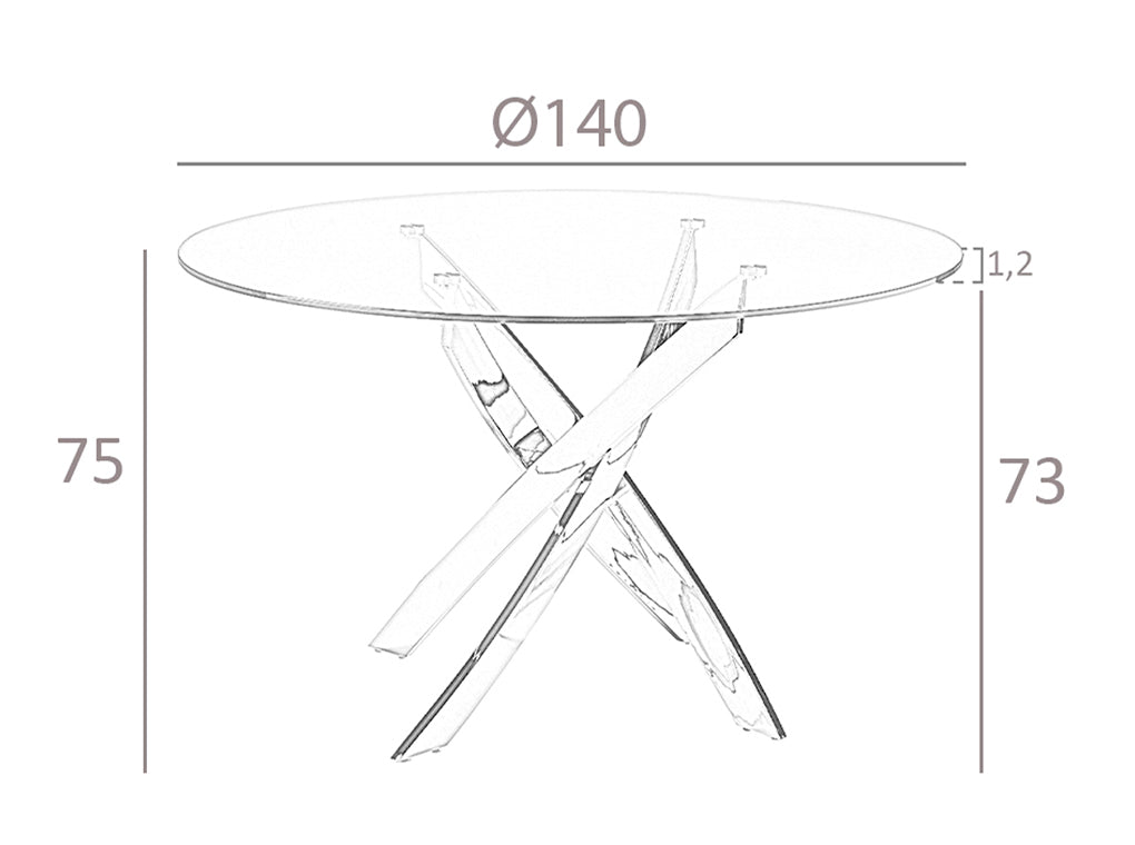 Mesa de comedor redonda de vidrio con patas de acero ø140cm Angel Cerdá