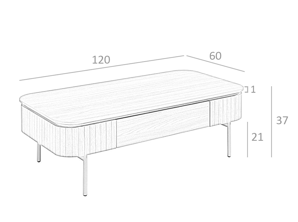 Mesa de café de nogal con soporte dorado