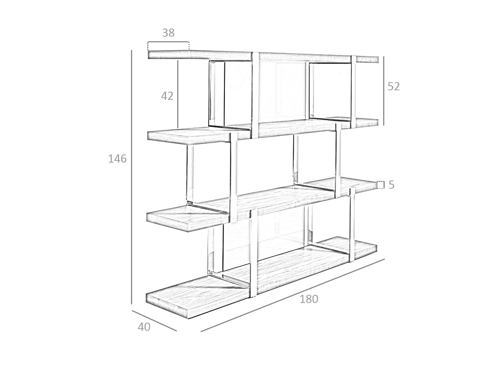 Biblioteca de Nogal con estantes de vidrio negro
