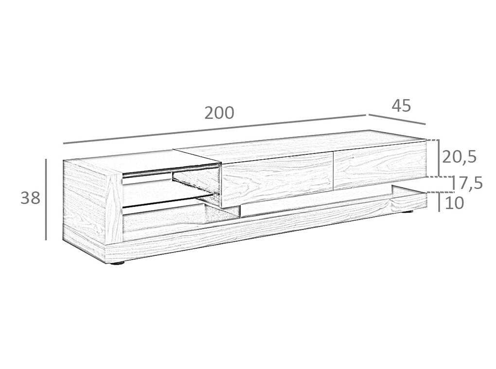 Cómoda de TV de Nogal y Vidrio Negro con Cajones y Estante Angel Cerdá