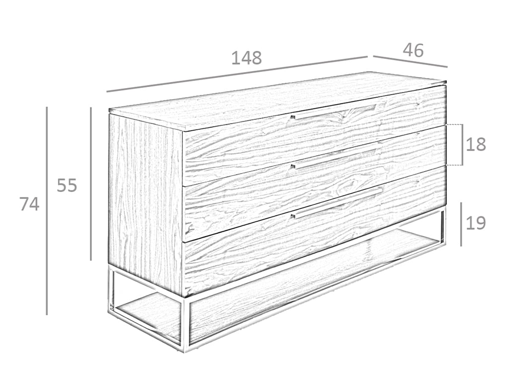 Cómoda de Nogal y Acero con 3 cajones Angel Cerdá