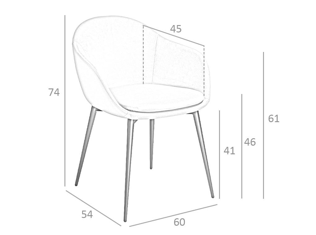 Silla tapizada con material textil y eco-cuero con patas de acero negro