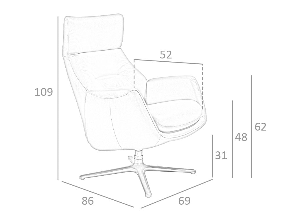 Sillón giratorio reclinable tapizado en piel gris y acero Angel Cerdá