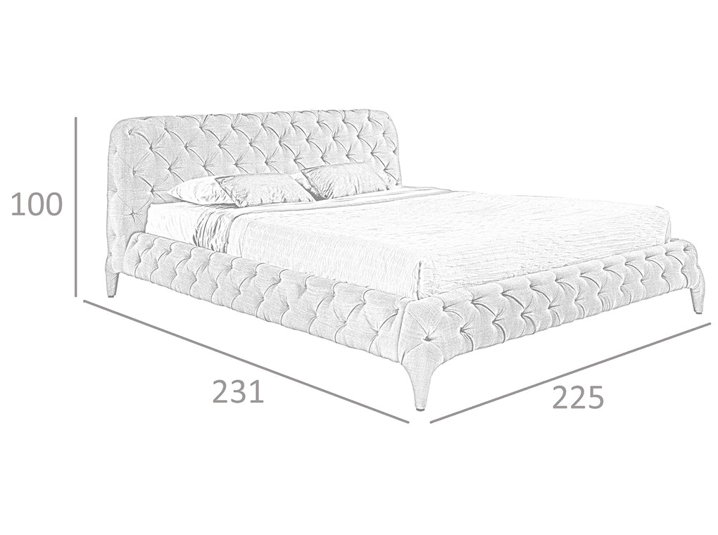 Cama doble tapizado en tela gris y estructura de madera de pino Angel Cerdá