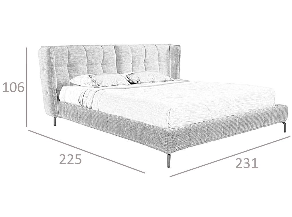 Cama Doble Tapizada en Material Azul y Blanco Angel Cerdá.