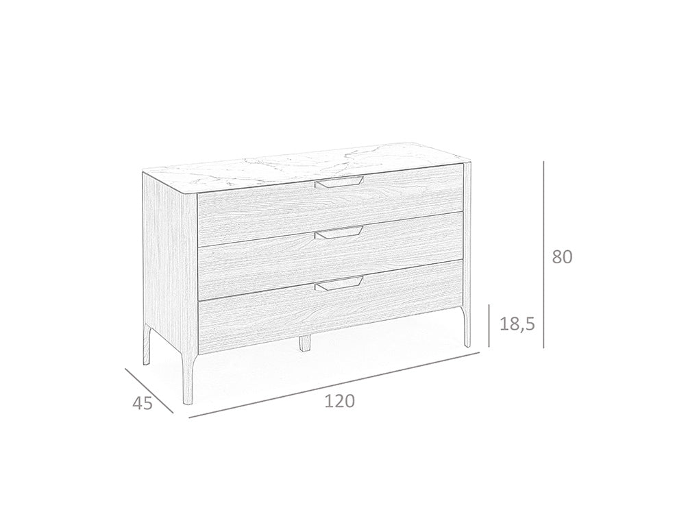 Cómoda con aspecto de mármol de nogal y fibra de vidrio Angel Cerdá
