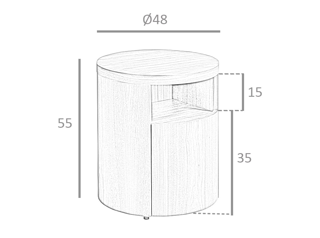 Mesa de noche redonda de nogal con cajón suave Angel Cerdá