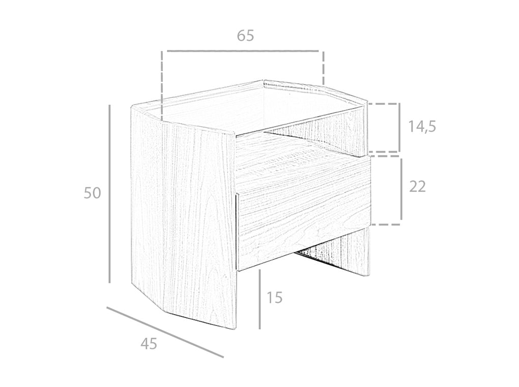 Mesa de noche hexagonal de nogal con tapa de vidrio Angel Cerdá