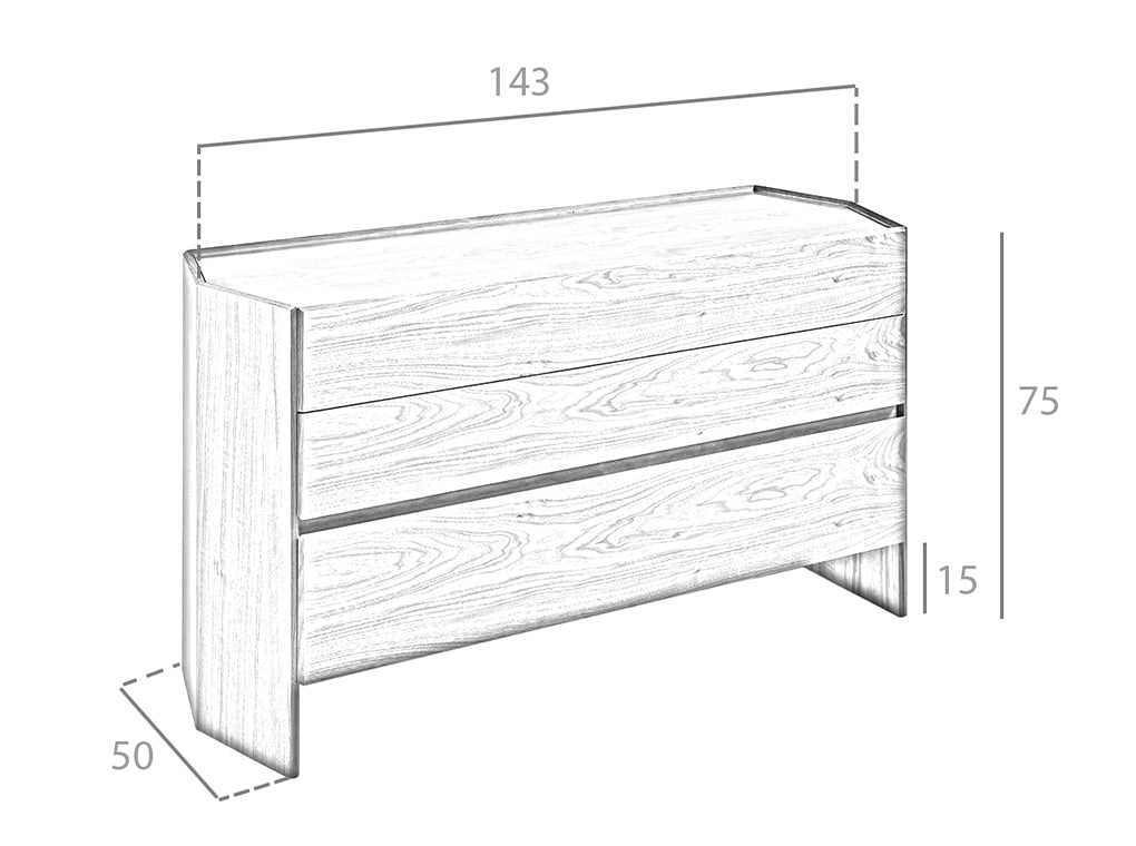 Cómoda hexagonal de madera de nogal con tapa de vidrio Angel Cerdá