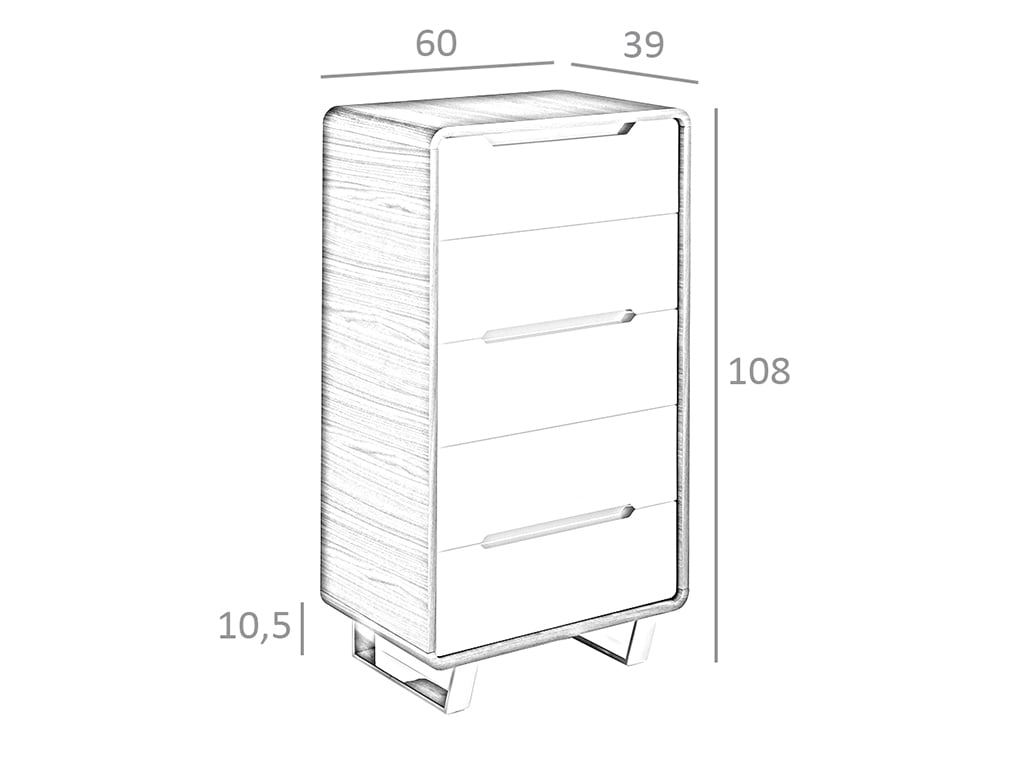Cómoda de Nogal y Blanco con 5 cajones de Angel Cerdá