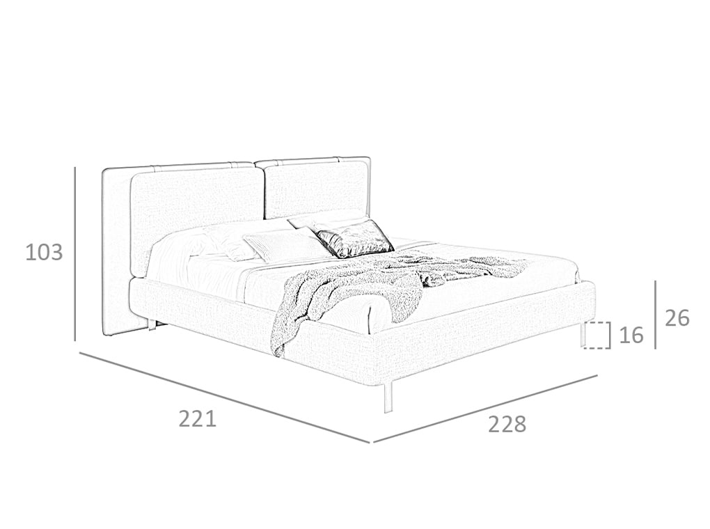 Cama tapizada con tela y eco-cuero Angel Cerdá