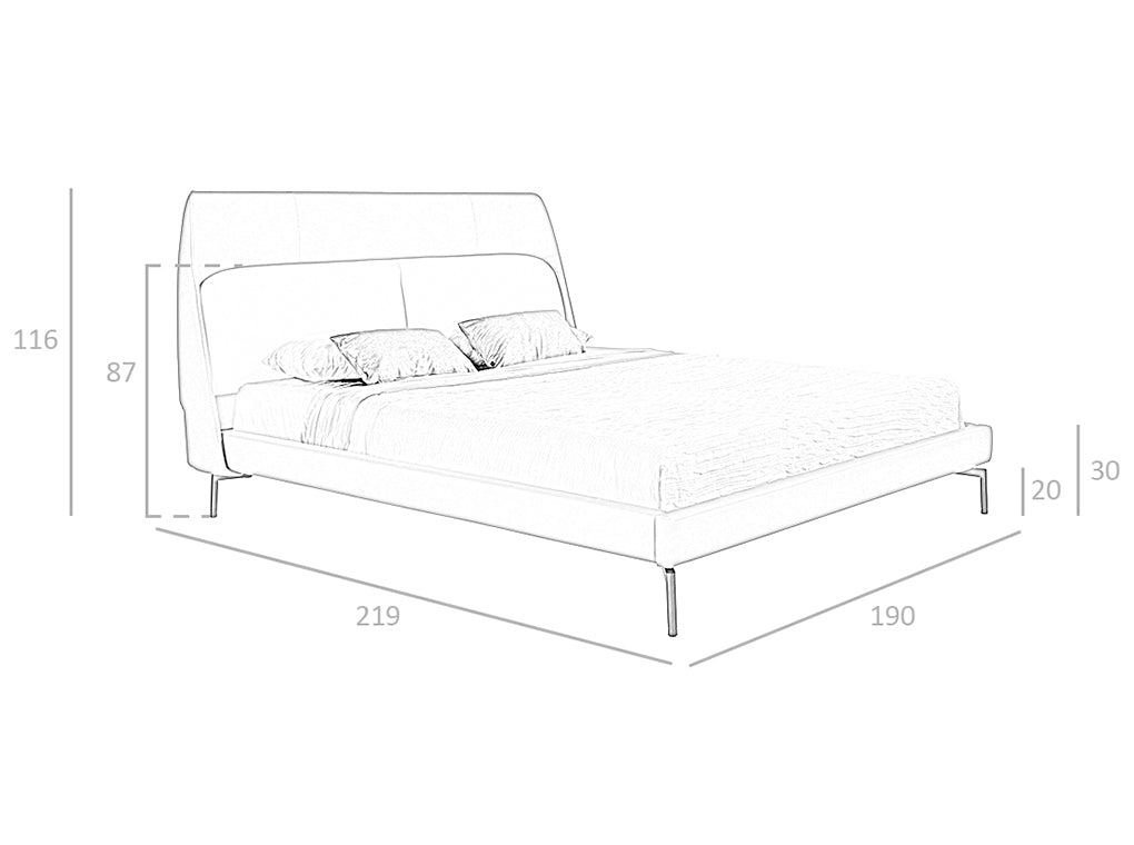 Cama tapizada en piel ecológica marrón y blanca