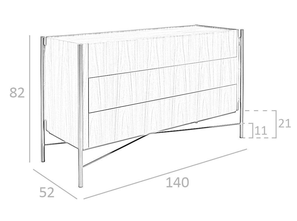 Cómoda de madera de nogal con cajones y soporte metálico Angel Cerdá