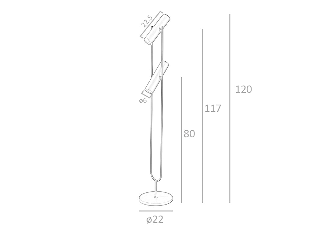 Lámpara de acero dorado y negro con dos focos ajustables