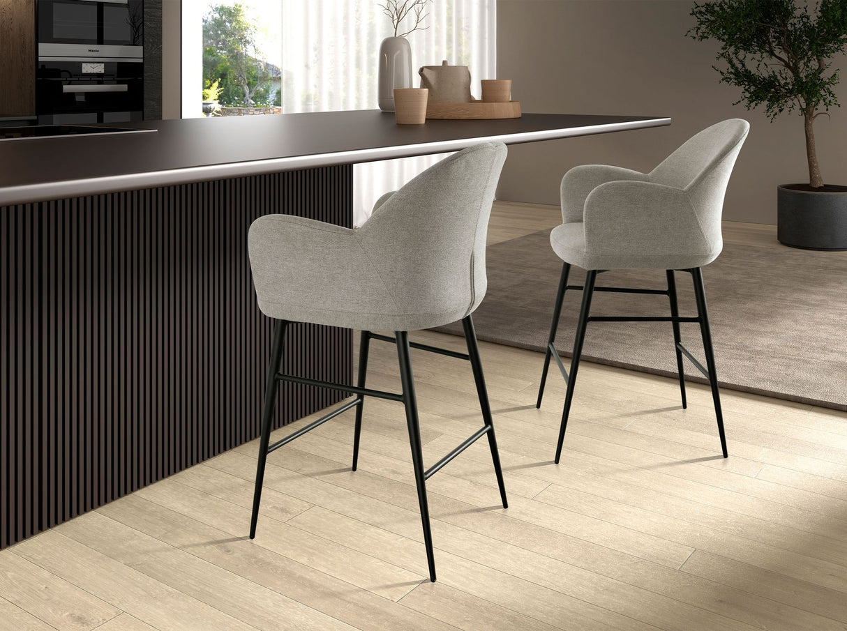 Taburete con reposabrazos gris claro y patas negras | Luxet.es