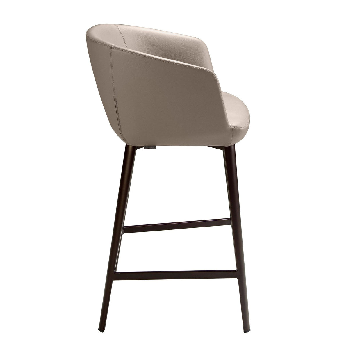 Taburete gris taupe con reposabrazos y patas marrón metal | Luxet.es