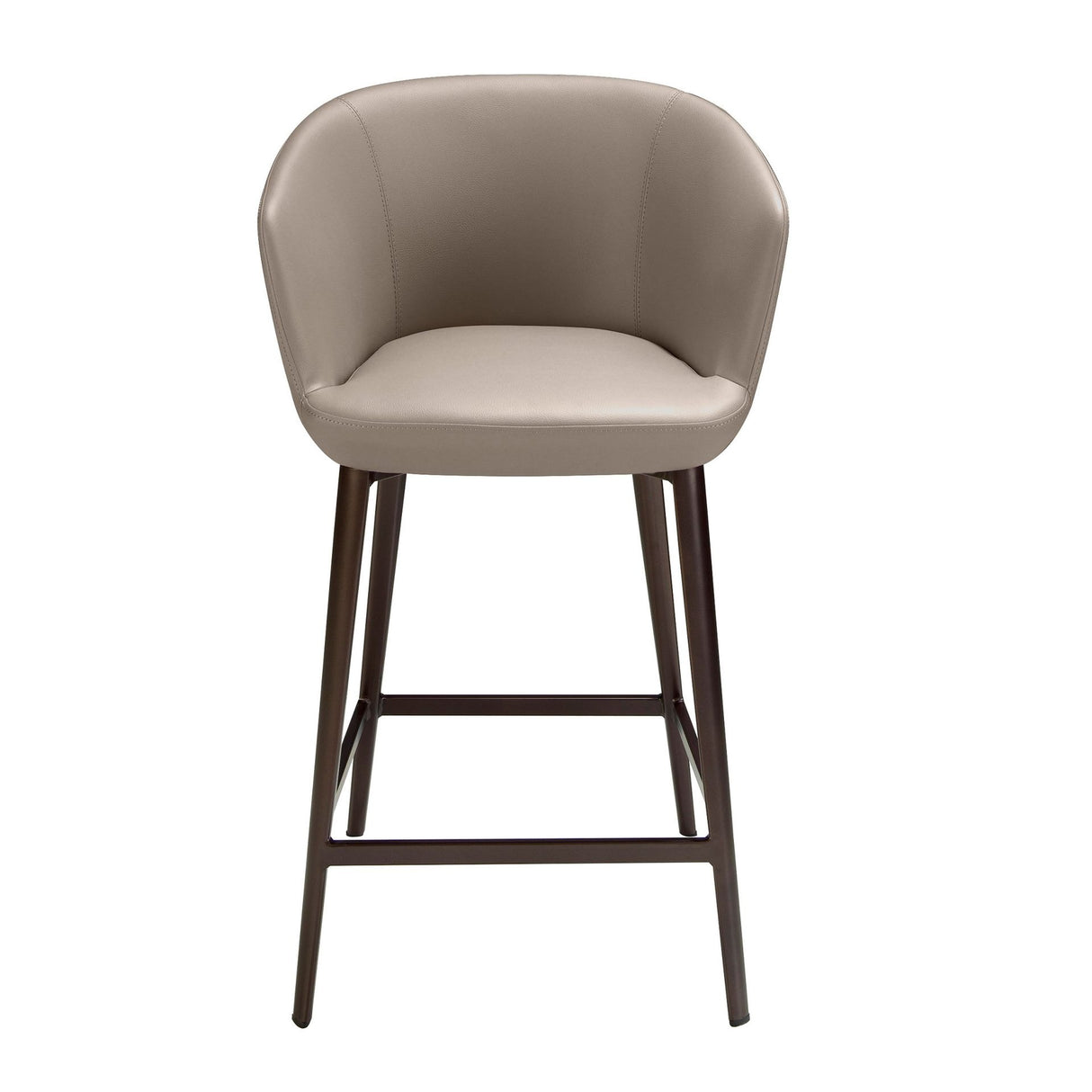 Taburete gris taupe con reposabrazos y patas marrón metal | Luxet.es