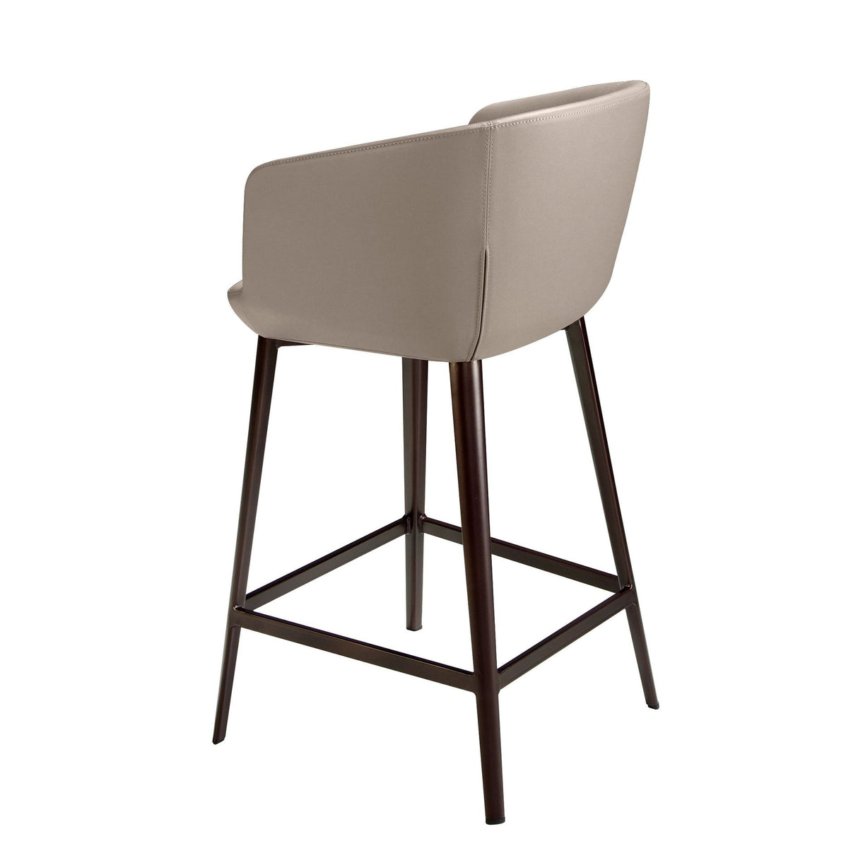 Taburete gris taupe con reposabrazos y patas marrón metal | Luxet.es