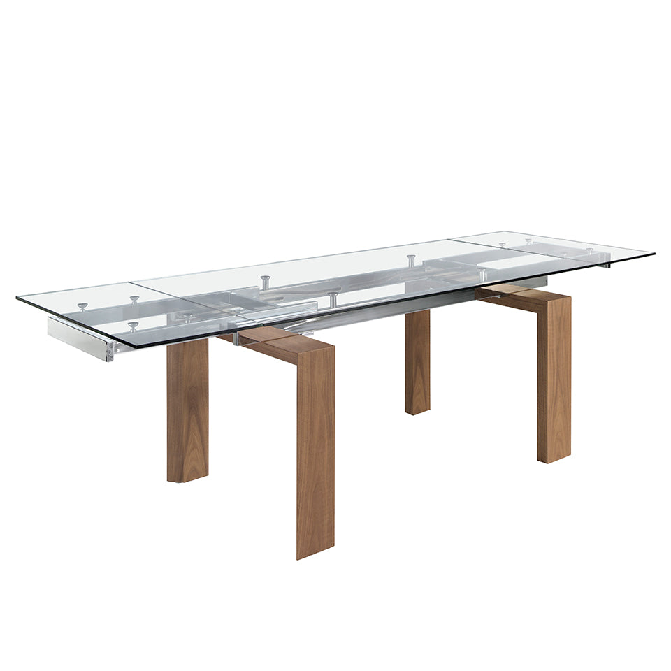 Mesa de comedor extensible de vidrio con patas de nogal 160x90cm Angel Cerdá