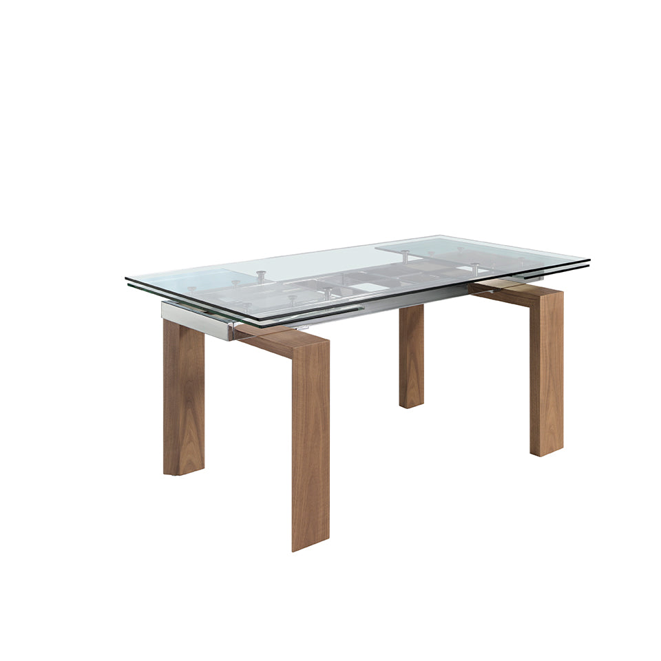 Mesa de comedor extensible de vidrio con patas de nogal 160x90cm Angel Cerdá