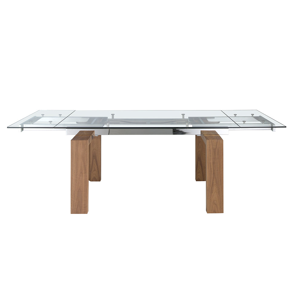 Mesa de comedor extensible de vidrio con patas de nogal 160x90cm Angel Cerdá