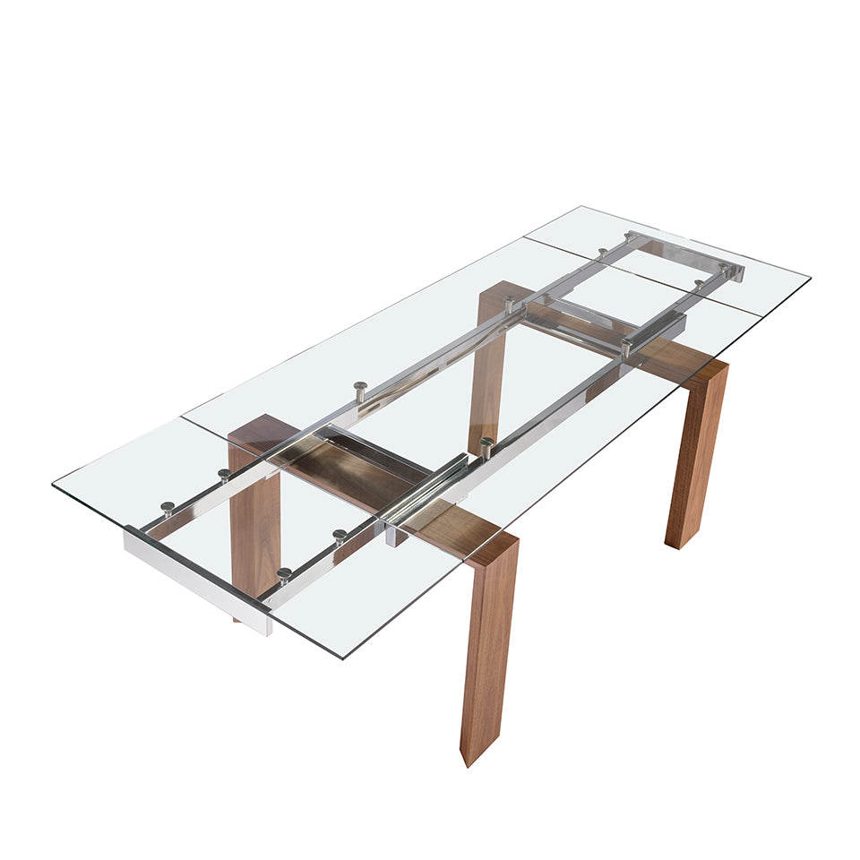 Mesa de comedor extensible de vidrio con patas de nogal 160x90cm Angel Cerdá