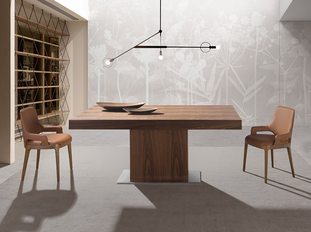 Mesa extensible de comedor de nogal con soporte metálico Angel Cerdá