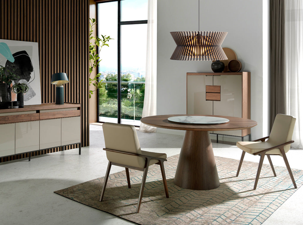Mesa de comedor redonda de nogal con centro giratorio de porcelana ø150cm Angel Cerdá