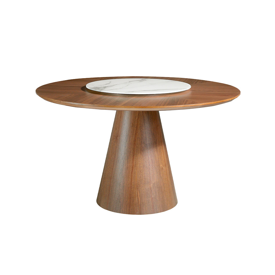 Mesa de comedor redonda de nogal con centro giratorio de porcelana ø150cm Angel Cerdá