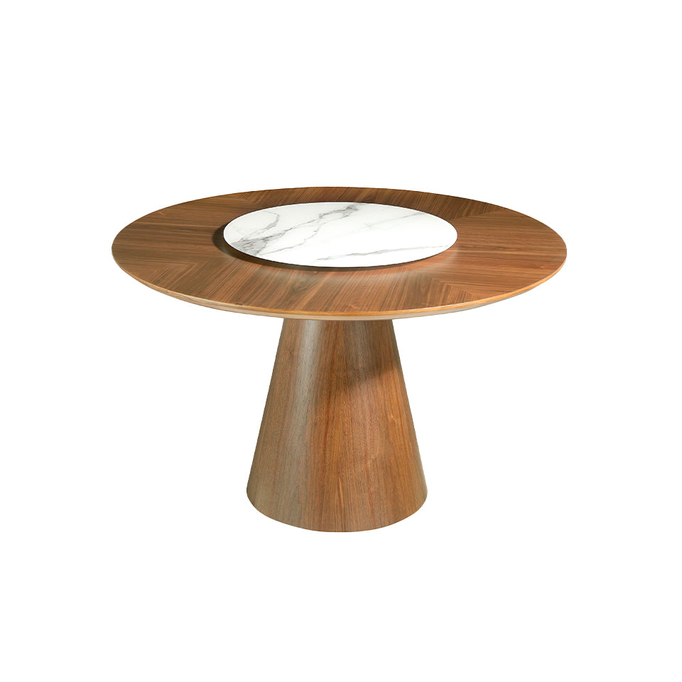Mesa de comedor redonda de nogal con centro giratorio de porcelana ø150cm Angel Cerdá