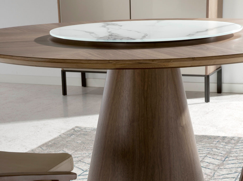 Mesa de comedor redonda de nogal con centro giratorio de porcelana ø150cm Angel Cerdá