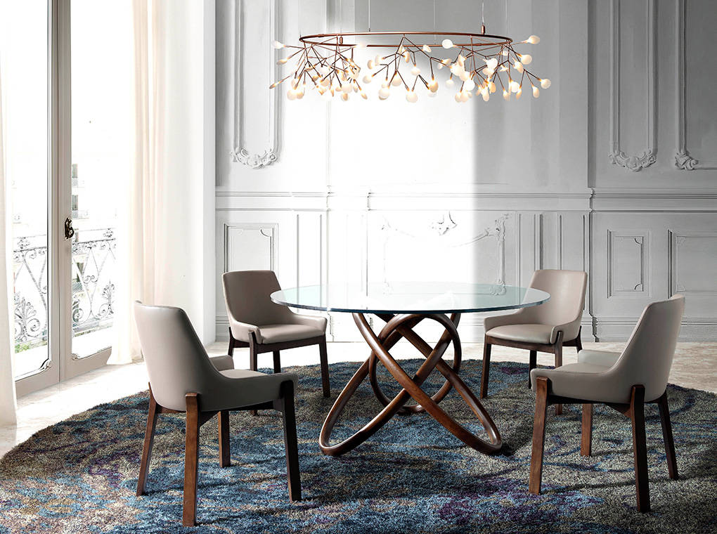Mesa de comedor redonda de vidrio y fresno nogal ø140cm Angel Cerdá