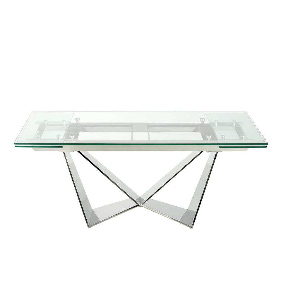 Mesa de comedor de vidrio con extensiones y patas de acero inoxidable Angel Cerdá